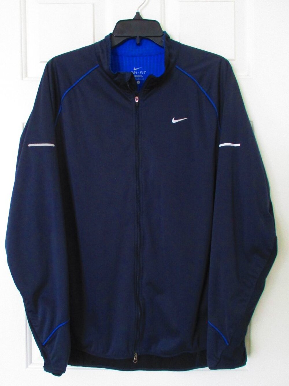 Nike Dri-Fit Womens L/S Navy Full Zip Lightweight Running Wind Shirt- Size Large